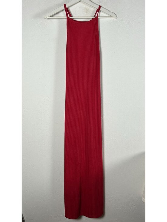 Hoodies Dresses & Skirts - Hoodies Cool & Casual Womens Red Ribbed Sleeveless Sport Maxi Dress XS Stretch